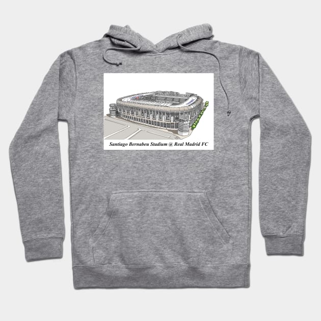 Drawing of Santiago Bernabeu Stadium @ Real Madrid FC Hoodie by Roza@Artpage